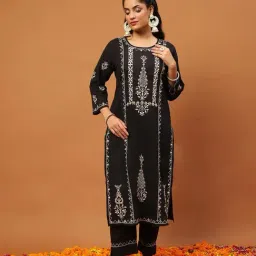 House Of Chikankari Black Cotton Regular Fit Kurta Set-picture-28
