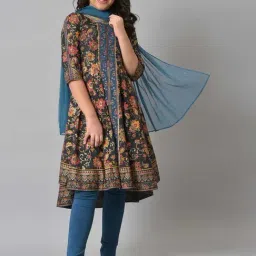 Aurelia Kids Black & Blue Floral Print Kurta Set-picture-30