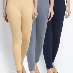 Gracit Grey & Skin Mid Rise Leggings - Pack Of 3 image 1