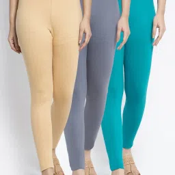 Gracit Grey & Skin Mid Rise Leggings - Pack Of 3 image 1