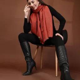 Mafadeny Rust Regular Fit Self Design Stole image 5