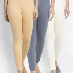 Gracit Grey & Skin Mid Rise Leggings - Pack Of 3 image 1