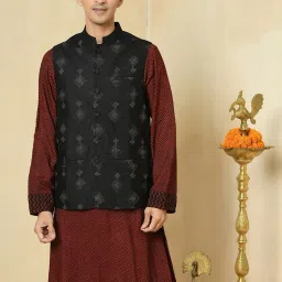 Fabindia Black Regular Fit Embroidered Nehru Jacket image 1