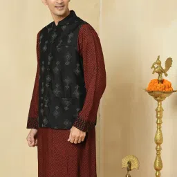 Fabindia Black Regular Fit Embroidered Nehru Jacket image 2
