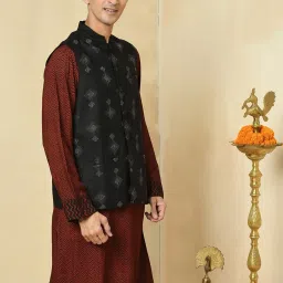 Fabindia Black Regular Fit Embroidered Nehru Jacket image 3