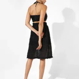 Campus Sutra Black Ruffle Work Top Skirt Set image 2