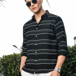 Thomas Scott Black Slim Fit Stripes Shirt image 4