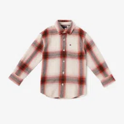 Tommy Hilfiger Kids Orange Cotton Relaxed Checks Shirt-picture-28