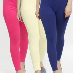 Gracit Blue & Cream Mid Rise Leggings - Pack Of 3 image 1