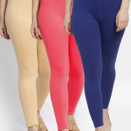 Gracit Blue & Skin Mid Rise Leggings - Pack Of 3 image 1
