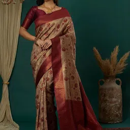 WOVENSTOCK Woven Design Zari Kanjeevaram Saree With Blouse Piece-picture-37