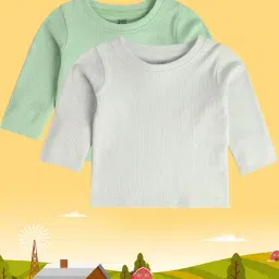 MINIKLUB Kids Green & White Solid T-Shirt (Pack Of 2)-image-89