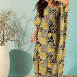 The Kaftan Company Yellow Cotton Printed Kaftan-picture-45