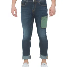 Spykar Royal Blue Cotton Regular Fit Self Pattern Jeans image 1