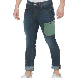 Spykar Royal Blue Cotton Regular Fit Self Pattern Jeans image 3