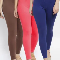 Gracit Blue & Peach Mid Rise Leggings - Pack Of 3 image 1