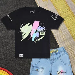 BAESD Boys Printed T-shirt With Denim Shorts-picture-49