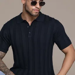 The Roadster Lifestyle Co. Ribbed Pure Cotton Polo Collar T-shirt image 1