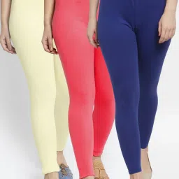 Gracit Blue & Peach Mid Rise Leggings - Pack Of 3 image 1