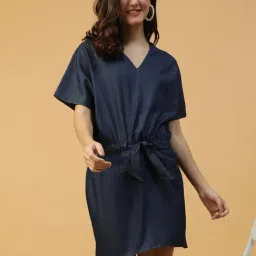 Oxolloxo Blue Regular Fit Solid Dress-image-54