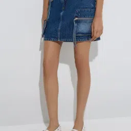 Nuon by Westside Dark Blue Faded High-Rise Denim Skirt-image-93