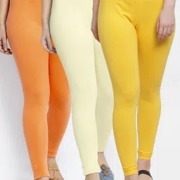 Gracit Yellow & Cream Mid Rise Leggings - Pack Of 3 image 1