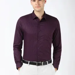 Peter England Purple Cotton Slim Fit Printed Shirt-picture-29