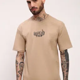 Showoff Beige Cotton Relaxed Fit Graphic T-Shirt-image-57