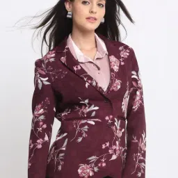 SHAYE Wine Lycra Printed Blazer image 3