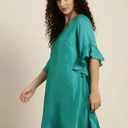Qurvii Green Relaxed Fit A Line Dress image 3