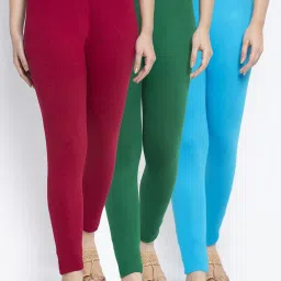 Gracit Green & Maroon Mid Rise Leggings - Pack Of 3 image 1