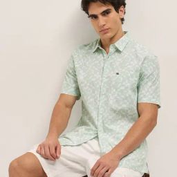 The Bear House Green Cotton Relaxed Fit Print Formal Shirt-picture-15