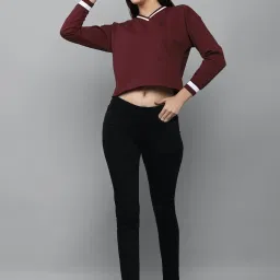 Allen Solly Maroon Cotton Regular Fit Crop Sweatshirt image 4