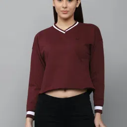 Allen Solly Maroon Cotton Regular Fit Crop Sweatshirt image 1