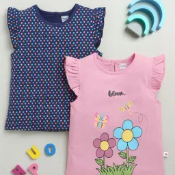 Bumzee Navy Cotton Printed T-Shirt for Girls-picture-41