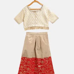 READIPRINT FASHIONS Kids Beige & Red Printed Lehenga, Choli With Dupatta image 2