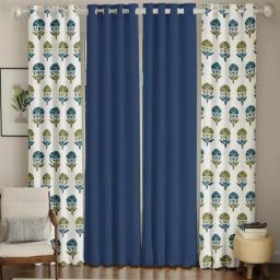 Urban Space Blue Cotton Classic Curtains for Window - Set of 4-picture-10