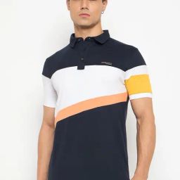 Duke Navy Slim Fit Colour Block Polo T-Shirt-picture-36