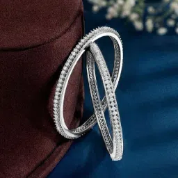 Peora Silver Plated White Stones Bangles for Women-image-68