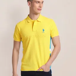 U.S. Polo Assn. Yellow Slim Fit Self Design Cotton Polo T-Shirt-picture-20