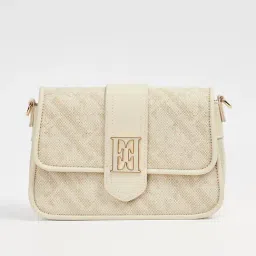 Elle Off White Textured Sling Handbag-image-6