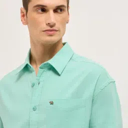 The Bear House Teal Cotton Blend Solid Relaxed Fit Shirt image 4