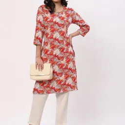 R&B White & Orange Rayon Printed Straight Kurta image 4