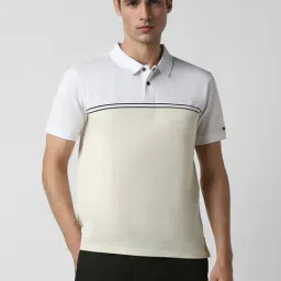 Van Heusen Beige Regular Fit Colour Block Polo T-Shirt-image-19