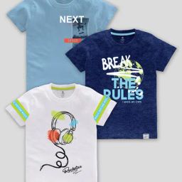Codez Kids White & Blue Printed T-Shirt (Pack Of 3)-picture-4