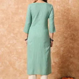 Meeranshi Sage Green Striped Straight Kurta image 2