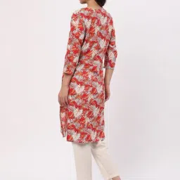 R&B White & Orange Rayon Printed Straight Kurta image 2