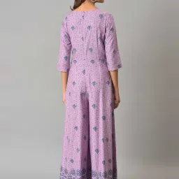 W Purple Floral Print Jumpsuit image 2