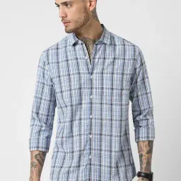 Vastrado Blue Cotton Relaxed Fit Checks Shirt-image-11
