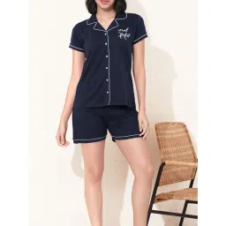 Quira Women Navy Blue Typography Regular Fit Shirt & Shorts-picture-12